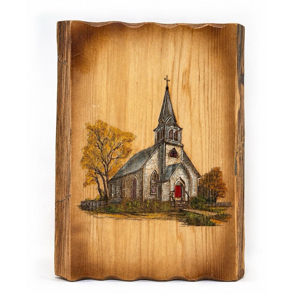 Live Edge Gifts Rustic Church Wood Wall Art Hand Painted Engraved Plaque 12” (B)